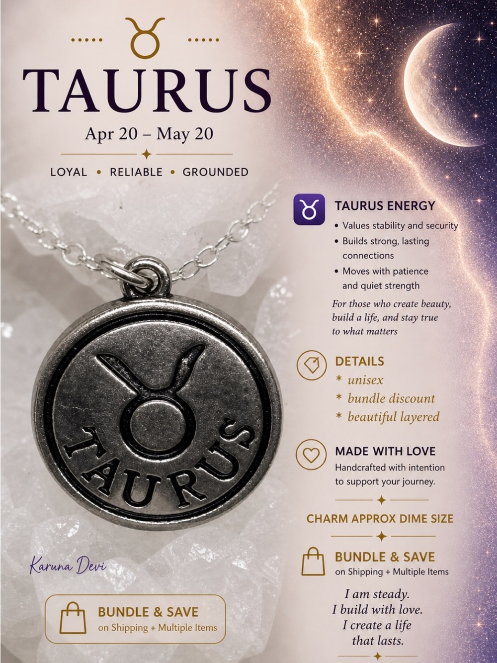 2 for $25 Taurus Zodiac Pendant Necklace - Silver Tone